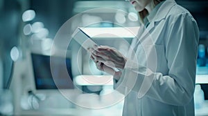 A Scientist Studying Tablet Data. AI generated