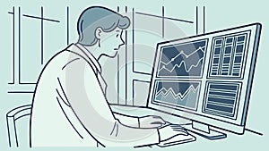 Scientist in lab coat working on computer in research lab, vector design Generative AI