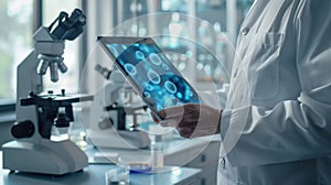 Scientist with tablet in laboratory.AI generated image