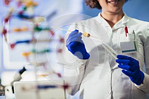 Scientist looking at DNA in laboratory