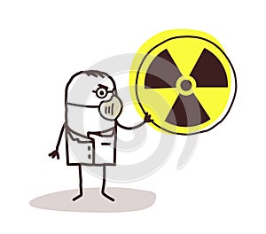 Scientist with mask and radioactivity photo