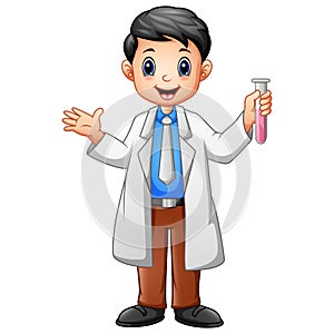 Scientist men holding test tube on a white background