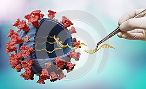 Scientist is modifying genes in RNA of virus in laboratory. Biology and viral genetics concept.