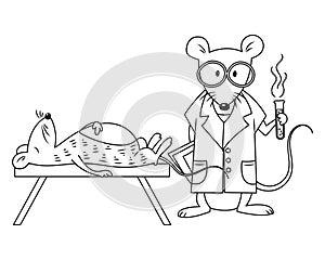 A Scientist Mouse and a Dead Mouse Colorless