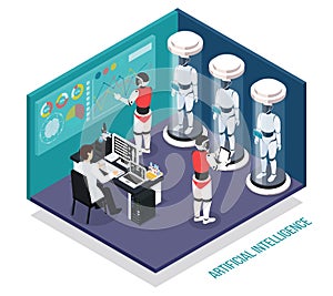 Robots Droids Isometric Composition