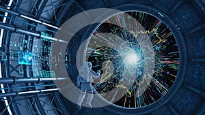 Scientist observing quantum data