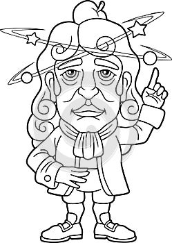 Scientist physicist Isaac Newton, coloring book, funny illustration photo