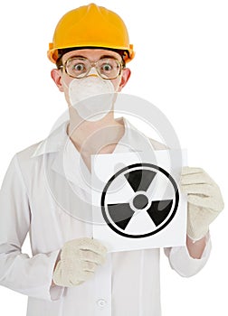 Scientist with poster radiation