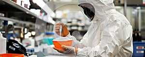 Scientist in Protective Gear Conducting Research in a Modern Laboratory Environment photo