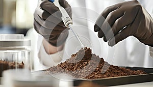 Scientist pulverizing and sieving soil samples at table, closeup. Laboratory analysis