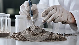 Scientist pulverizing and sieving soil samples at table, closeup. Laboratory analysis