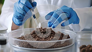 Scientist pulverizing and sieving soil samples at table, closeup. Laboratory analysis