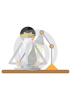 scientist ready to dissect bird sample. Vector illustration decorative design