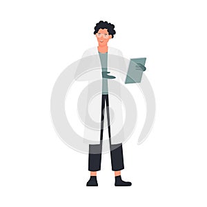 Scientist with report clipboard