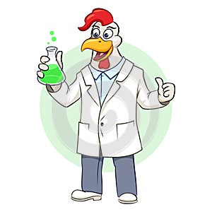 Scientist rooster with flask