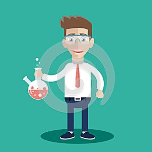 Scientist in science education research lab. Flat vector