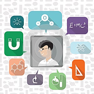 scientist with science icons. Vector illustration decorative design