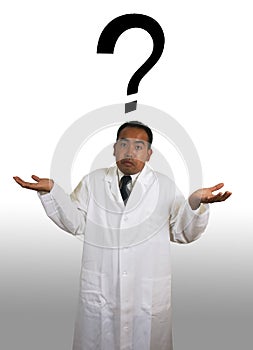 Scientist Shrug with Question Mark photo