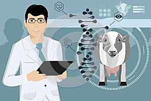 A scientist studies the genes of a cow