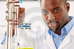 Scientist Studying Liquid In Flask