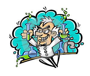 Scientist in the style of the cartoon. Isolated object on white background. Vector illustration. Flat vector illustration.