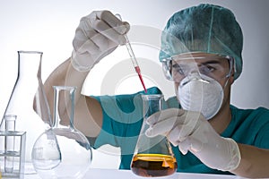 Scientist taking a probe in a labor scene