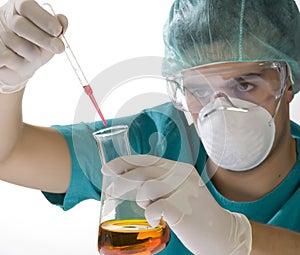 Scientist taking a probe in a labor scene