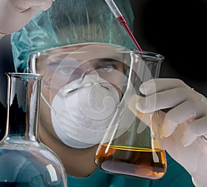 Scientist taking a probe in a labor scene