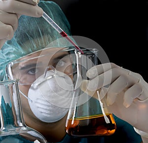 Scientist taking a probe in a labor scene