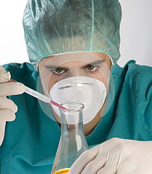 Scientist taking a probe in a labor scene