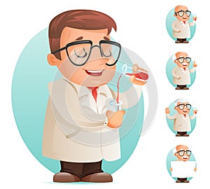 Scientist with Test-tube Icon Retro 3d Cartoon Design Character Mobile Game Vector Illustration