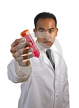 Scientist with Test Tube White BG