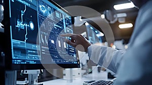 Scientist Using Advanced Technology on Computer Screen in a Lab