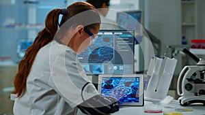 Scientist using digital tablet working in modern medical research laboratory