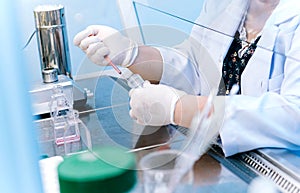 scientist using dropper pipette transfer sample