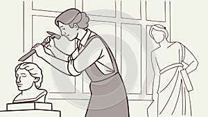 Scientist Using Microscope Lab Sketch, vector design Generative AI