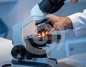 Scientist Using Microscope in Laboratory Setting for Research Analysis
