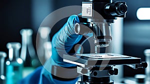 Scientist using a microscope in a laboratory setting