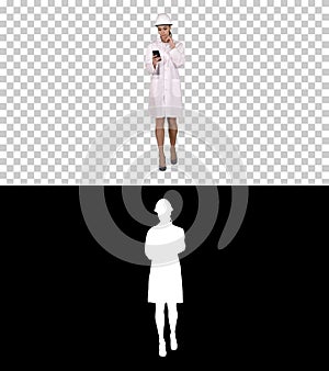 Scientist Using Phone Texting Message, Alpha Channel