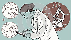 Scientist using tablet science research and data analysis and lab technology Generative AI