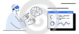 Scientist Using Virtual Reality to Analyze Artificial Intelligence Brain and Data Visualization