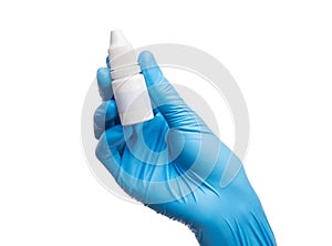 Scientist wears blue rubber gloves hands holding eye dropper isolate  mock up isolate on white background with clipping path