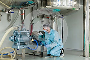 Scientist work with high-pressure tank engine