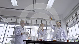 Scientist work with science equipment in laboratory. Scientific research concept.
