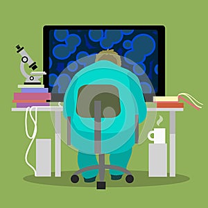 Scientist working on the computer