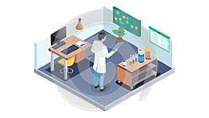 Scientist Working at Computer in Laboratory, vector design Generative AI