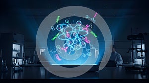 Scientist Working on Computer with Molecular Structure Display