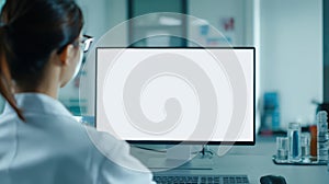 Scientist Working in Laboratory Analyzing Data on a Bright Computer Screen