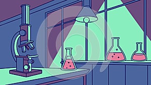 Scientist Working with Microscope in a Vibrant Laboratory, vector design Generative AI