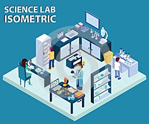 Scientist Working in a Science Lab Isometric Artwork